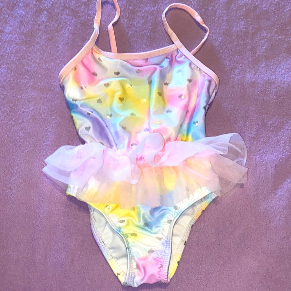 Wonder Nation Rainbow Chrome Hearts Little Girl Toddler Bathing suit Tutu